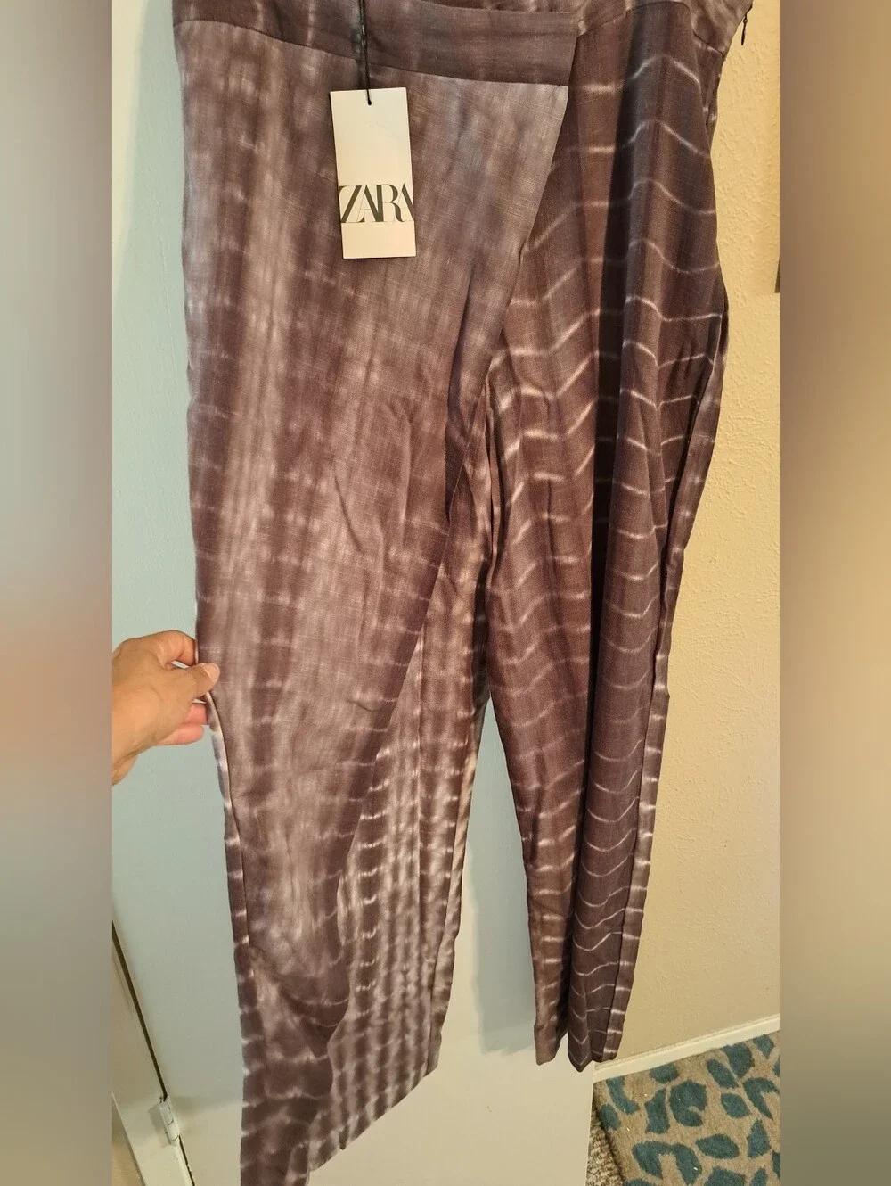 ZARA Tie-Dye Wrap Front Wide Leg Pants | Smoky Brown Charcoal | L | NWT Waist 35
